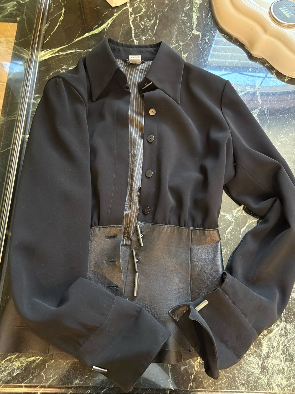 KRIZIA Pinstripe Button Jacket in Black